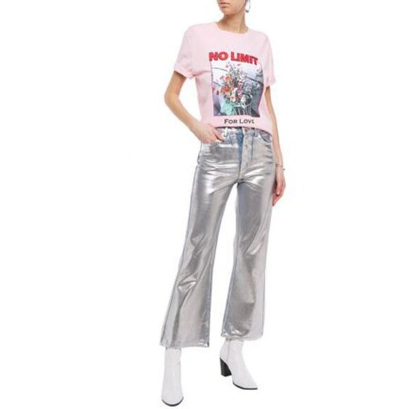 Sandro Roland High-Rise Flared Painted Jeans Silver Size FR 36/ US 4 - Picture 3 of 8